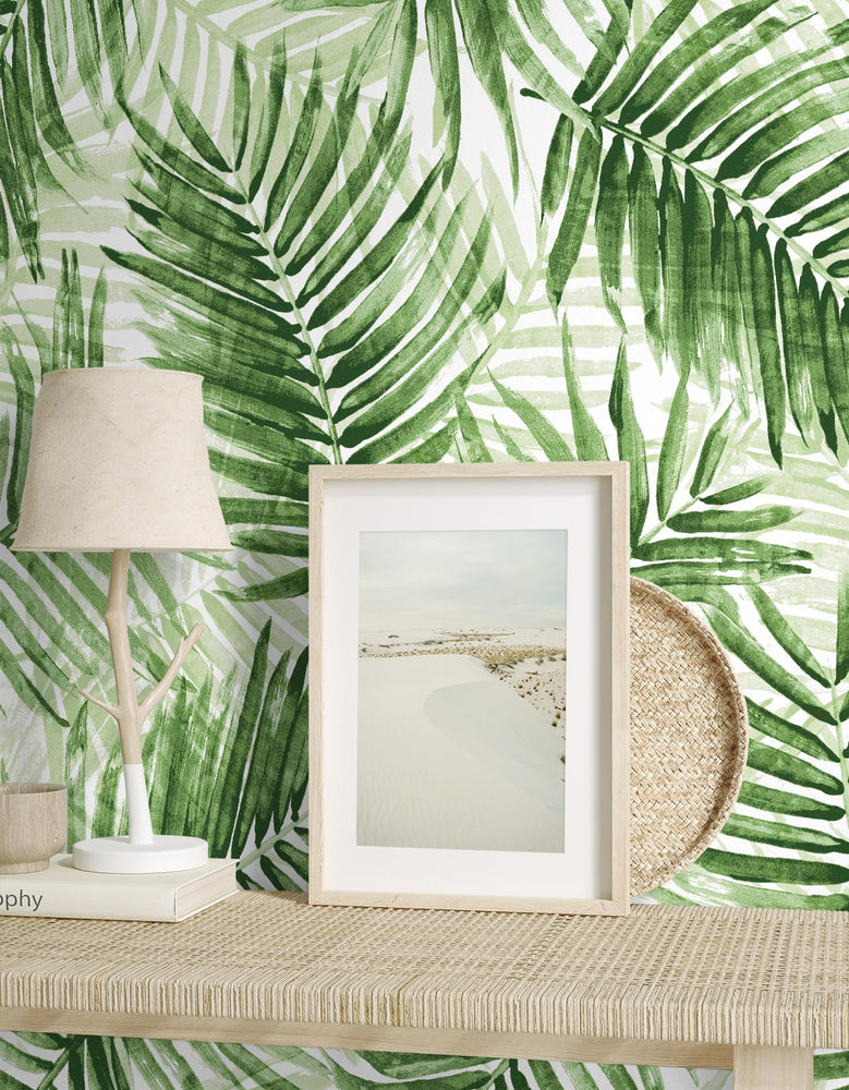 802980WR palm leaf peel and stick wallpaper accent from Tommy Bahama