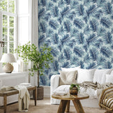 802981WR palm leaf peel and stick wallpaper living room from Tommy Bahama