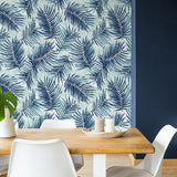 802981WR palm leaf peel and stick wallpaper dining room from Tommy Bahama