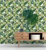 802990WR leaf peel and stick wallpaper entryway from Tommy Bahama