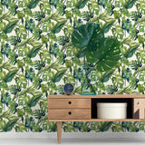 802990WR leaf peel and stick wallpaper entryway from Tommy Bahama