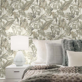 802991WR leaf peel and stick wallpaper bedroom from Tommy Bahama