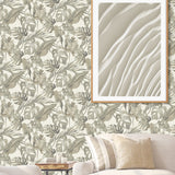 802991WR leaf peel and stick wallpaper living room from Tommy Bahama