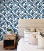 802992WR leaf peel and stick wallpaper bedroom from Tommy Bahama