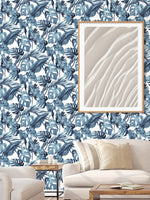 802992WR leaf peel and stick wallpaper living room from Tommy Bahama