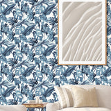 802992WR leaf peel and stick wallpaper living room from Tommy Bahama