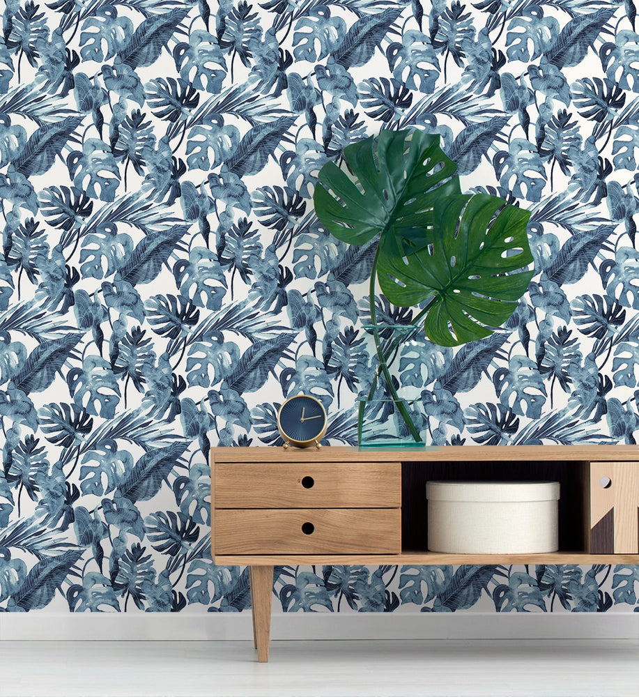 802992WR leaf peel and stick wallpaper entryway from Tommy Bahama