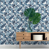 802992WR leaf peel and stick wallpaper entryway from Tommy Bahama