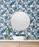 802992WR leaf peel and stick wallpaper bathroom from Tommy Bahama