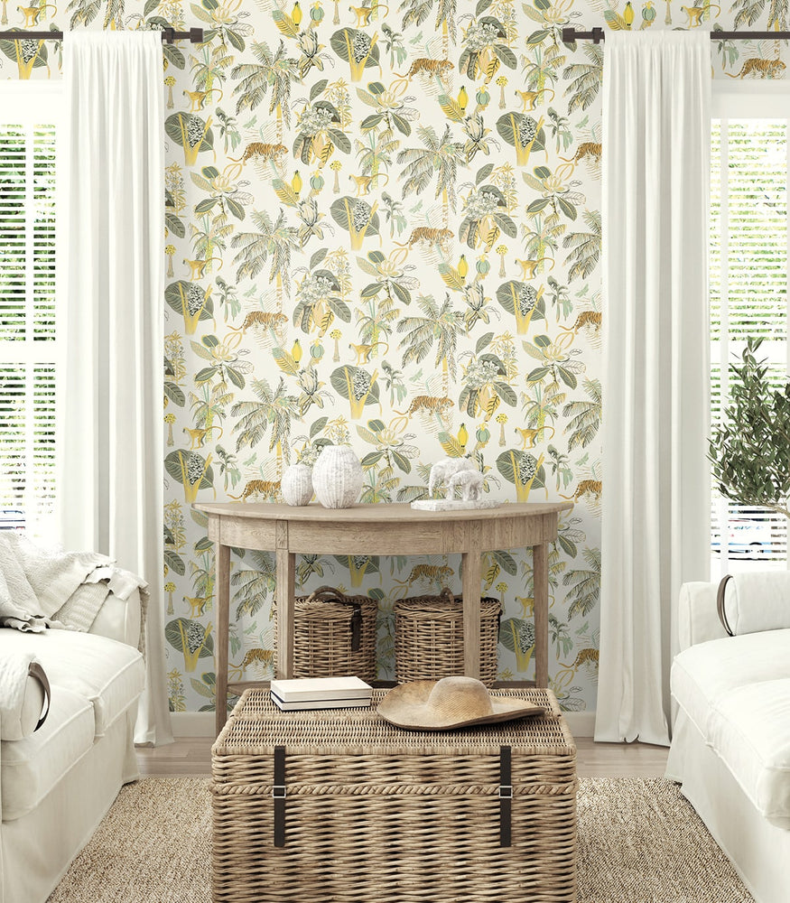 803012WR Heavenly Kingdom jungle peel and stick wallpaper living room from Tommy Bahama Home
