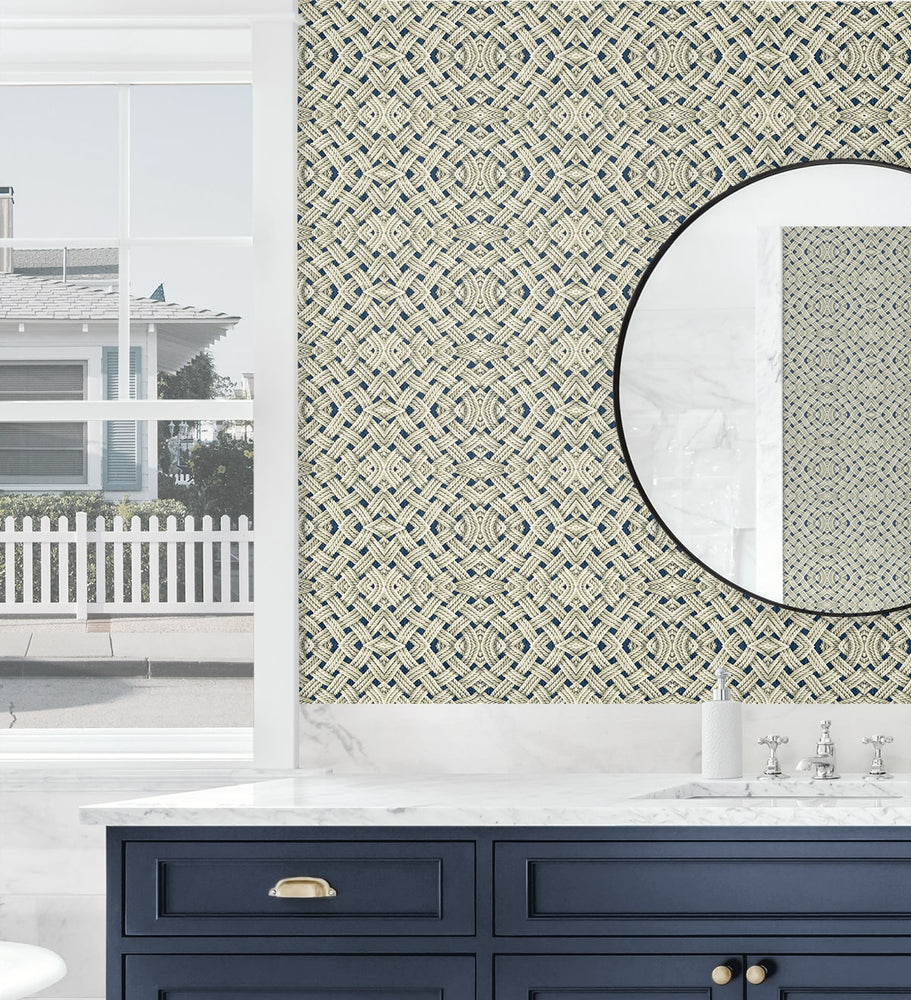 803030WR rope peel and stick wallpaper bathroom from Tommy Bahama