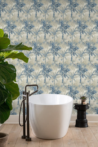 880020WR Cat Island botanical peel and stick wallpaper bathroom from Tommy Bahama Home