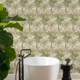 880021WR Cat Island botanical peel and stick wallpaper bathroom from Tommy Bahama Home