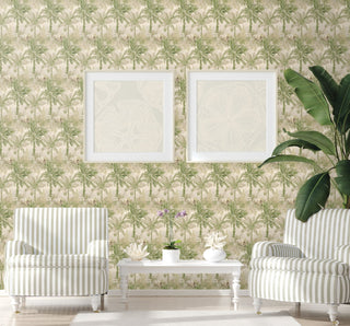 880021WR Cat Island botanical peel and stick wallpaper living room from Tommy Bahama Home