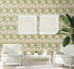 880021WR Cat Island botanical peel and stick wallpaper living room from Tommy Bahama Home