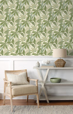 880030WR buena vista leaf peel and stick wallpaper living room from Tommy Bahama Home