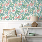 880031WR buena vista leaf peel and stick wallpaper living room from Tommy Bahama Home