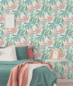 880031WR buena vista leaf peel and stick wallpaper bedroom from Tommy Bahama Home