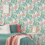 880031WR buena vista leaf peel and stick wallpaper bedroom from Tommy Bahama Home