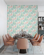 880031WR buena vista leaf peel and stick wallpaper dining room from Tommy Bahama Home