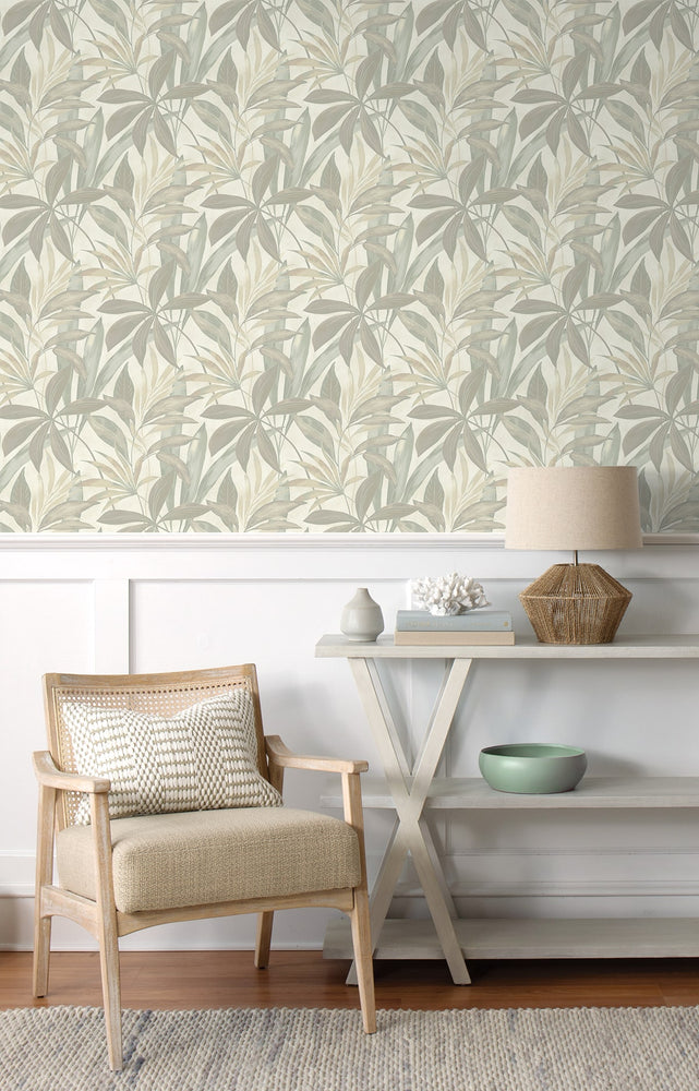 880032WR buena vista leaf peel and stick wallpaper living room from Tommy Bahama Home