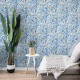880041WR botanical leaf peel and stick wallpaper living room Chillin Out from Tommy Bahama Home