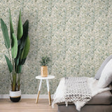 880042WR botanical leaf peel and stick wallpaper living room Chillin Out from Tommy Bahama Home