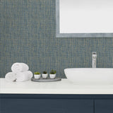 880070WR Exuma faux weave peel and stick wallpaper bathroom from Tommy Bahama Home