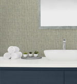 880071WR Exuma faux weave peel and stick wallpaper bathroom from Tommy Bahama Home