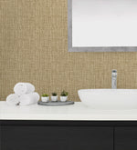 880072WR Exuma faux weave peel and stick wallpaper bathroom from Tommy Bahama Home