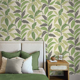 880081WR Leafy tropical botanical peel and stick wallpaper bedroom from Tommy Bahama Home