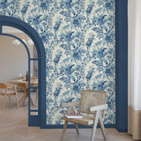 880090WR Malay Botanic peel and stick wallpaper living room from Tommy Bahama Home