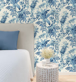 880090WR Malay Botanic peel and stick wallpaper bedroom from Tommy Bahama Home
