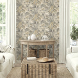 880100WR Nassau palm leaf peel and stick wallpaper living room from Tommy Bahama Home