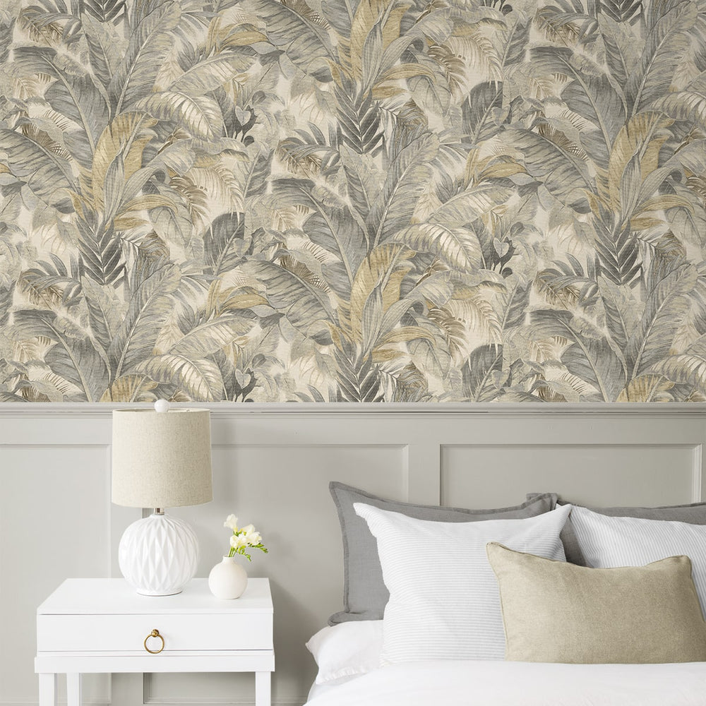 880100WR Nassau palm leaf peel and stick wallpaper bedroom from Tommy Bahama Home