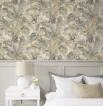 880100WR Nassau palm leaf peel and stick wallpaper bedroom from Tommy Bahama Home