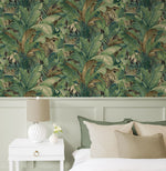 880101WR Nassau palm leaf peel and stick wallpaper bedroom from Tommy Bahama Home