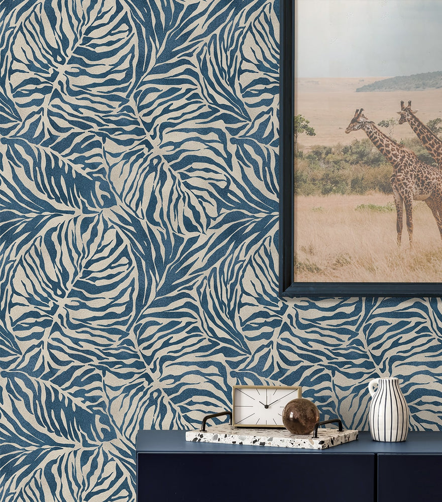 880161WR zebra leaf peel and stick wallpaper decor from Tommy Bahama Home