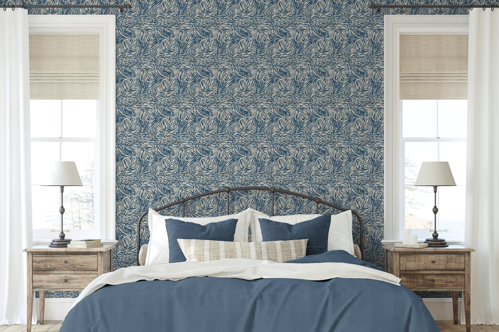 880161WR zebra leaf peel and stick wallpaper bedroom from Tommy Bahama Home