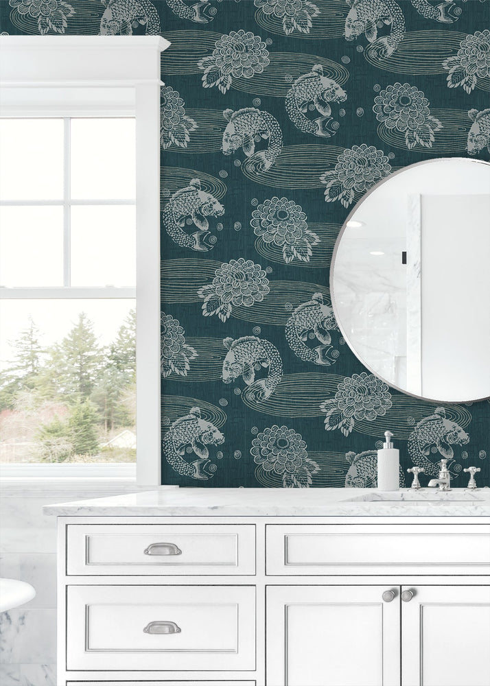 AF40604 koi fish wallpaper bathroom from Seabrook Designs
