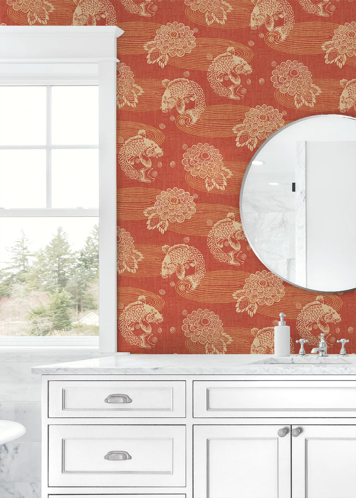 AF40606 koi fish wallpaper bathroom from Seabrook Designs