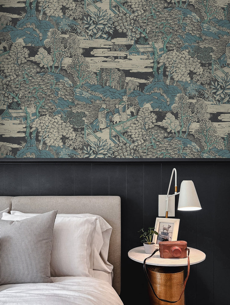 AF40804 toile wallpaper bedroom from Seabrook Designs