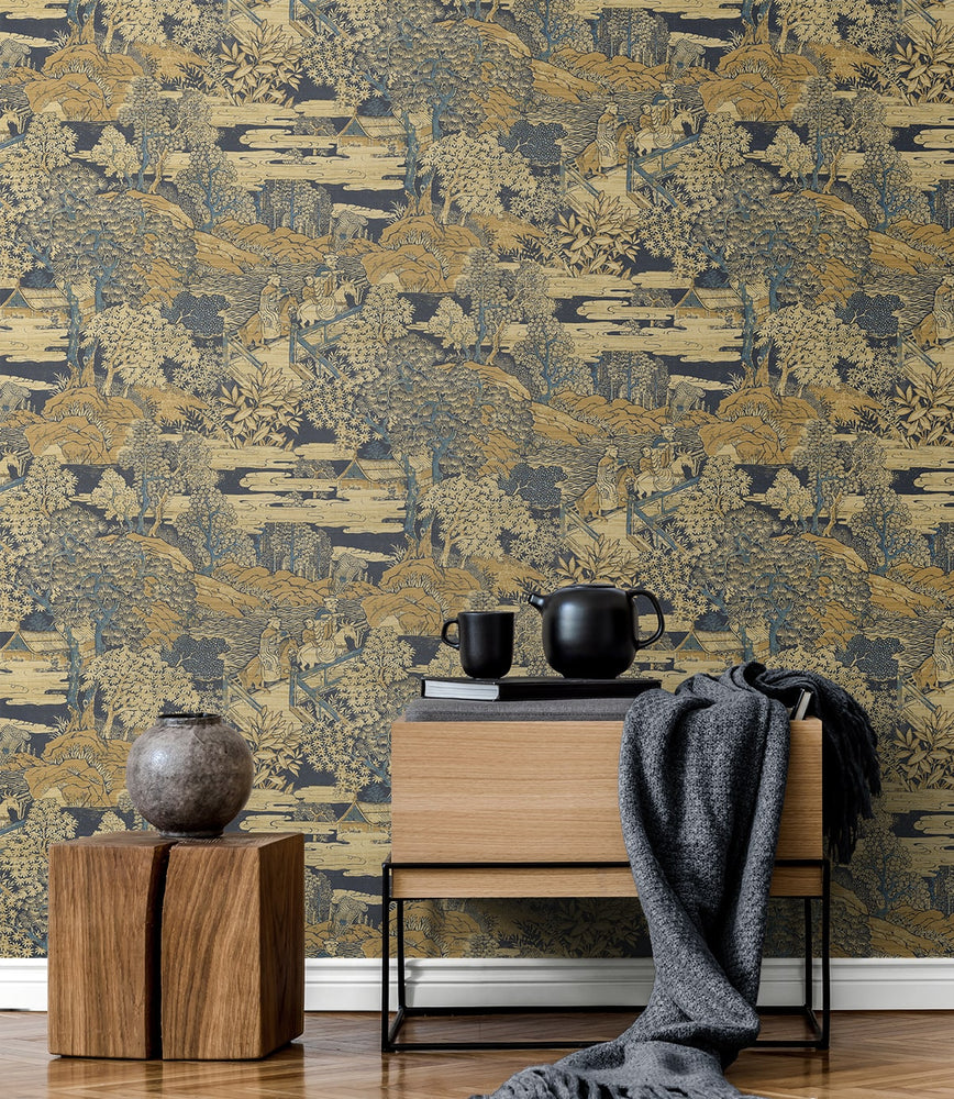 AF40805 toile wallpaper entryway from Seabrook Designs
