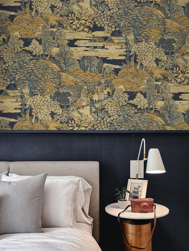 AF40805 toile wallpaper bedroom from Seabrook Designs