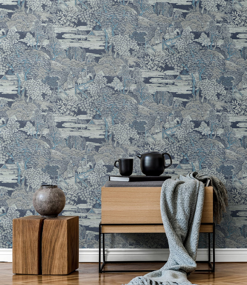 AF40808 toile wallpaper entryway from Seabrook Designs