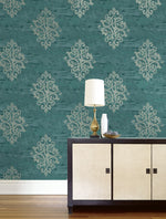 AF41104 damask unpasted wallpaper entryway from Seabrook Designs
