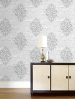 AF41108 damask unpasted wallpaper entryway from Seabrook Designs