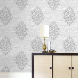 AF41108 damask unpasted wallpaper entryway from Seabrook Designs