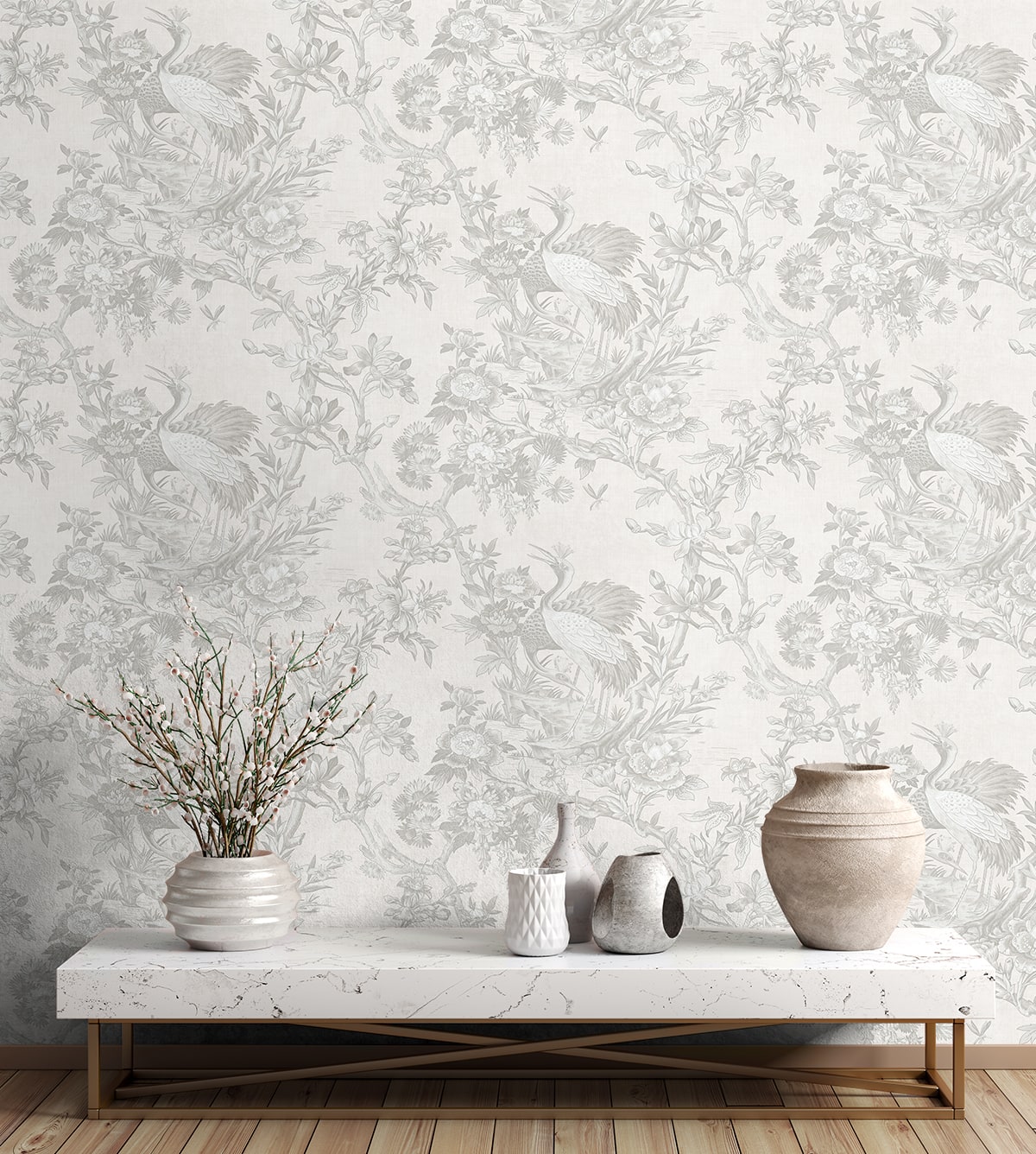 AF41300 crane toile unpasted wallpaper entryway from Seabrook Designs