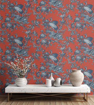 AF41301 crane toile unpasted wallpaper entryway from Seabrook Designs